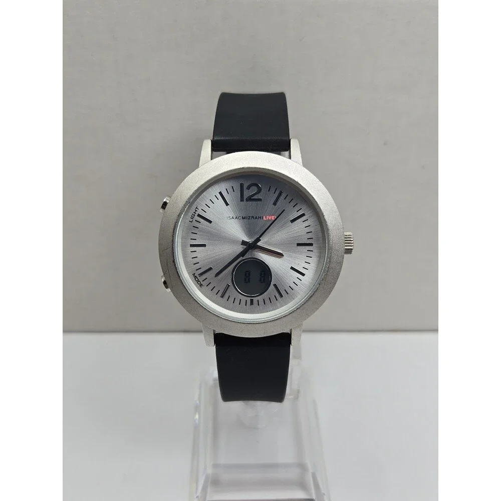 Isaac Mizrahi Live Womens Sport Analog Digital Silver Silicone Watch New Battery